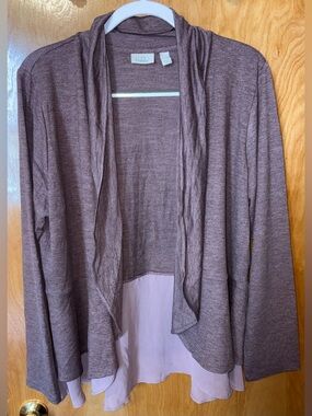 LOGO Lounge by Lori Goldstein purple french terry peplum cardigan Size XL